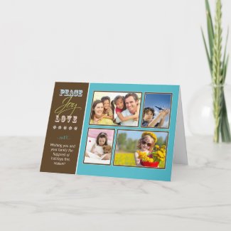 Peace-Joy-Love custom Family Holiday Card (aqua)