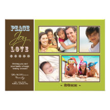 Peace-Joy-Love Family Holiday Photocard (olive) Custom Announcement