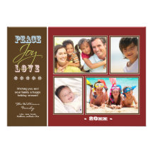 Peace-Joy-Love Family Holiday Photocard (red) Personalized Invitations