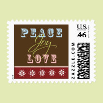 Peace-Joy-Love Holiday Postage (maroon) stamps