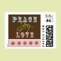 Peace-Joy-Love Holiday Postage (pink) stamps