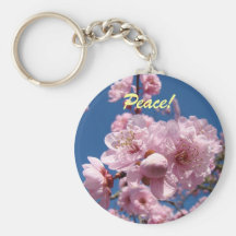 Peace! keychain gifts Blue Sky Pink Tree Blossoms