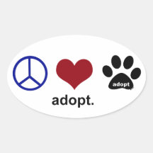 Peace, Love, Adopt Oval Sticker