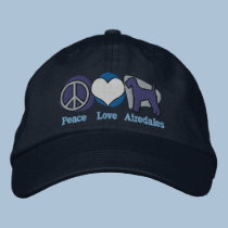 Peace Love Airedales Embroidered Hat (Blue) embroidered hats