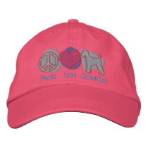 Peace Love Airedales Embroidered Hat (Pretty) embroidered hats by MenagerieMayhem Peace Love Airedales Embroidered Hat (Pretty) embroidered hats