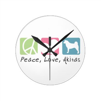 Peace Love Akitas Round Clocks