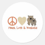 Peace, Love &amp; Wombats Round Stickers