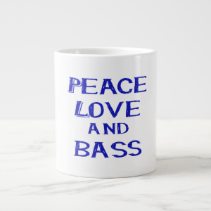peace love and bass bernice blue.png extra large mugs
