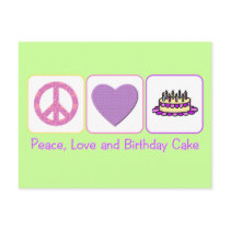 Peace, Love and Birthday Cake Post Cards