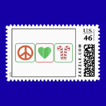 Peace, Love and Candy Canes postage