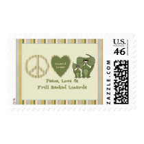 peace love and frill necked lizards postage stamp