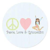 Peace, Love and Gymnastics Brunette stickers by pacificsportsgifts Peace, Love and Gymnastics Brunette stickers