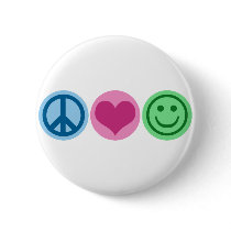 Peace Love and Happiness buttons by SoCalTeeShirts Peace Love and Happiness buttons