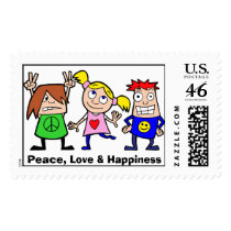 Peace Love and Happiness postage stamp by Onno_Animation Peace Love and Happiness postage stamp