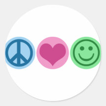 Peace Love and Happiness Round Stickers