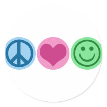Peace Love and Happiness Round Stickers