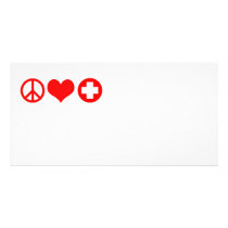 Peace Love and Health Care red Custom Photo Card