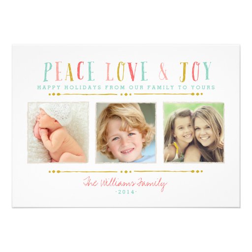 Peace Love and Joy Photo Collage Holiday Card (front side)
