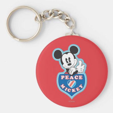 Peace Love and Mickey Basic Round Button Keychain