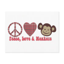 Peace, Love and Monkeys Retro Tees and Gifts Post Cards