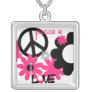 Peace Love and Necklace hot pink and black