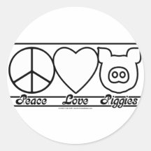 Peace Love and Piggies Round Stickers