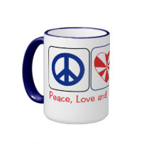 Peace, Love and Presidents' Day mugs