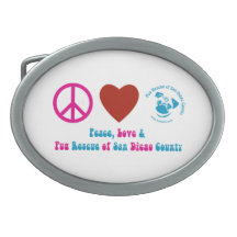 Peace, Love and Pug Rescue of San Diego Co. Oval Belt Buckles