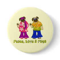 Peace, Love and Pugs Buttons by designsbydandy Peace, Love and Pugs Buttons