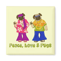 Peace Love and Pugs Magnets by designsbydandy Peace Love and Pugs Magnets