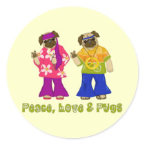 Peace, Love and Pugs Stickers by designsbydandy Peace, Love and Pugs Stickers