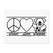 Peace Love and Puppets postcards by klclewis Peace Love and Puppets postcards