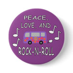 Peace Love and Rock-N-Roll Bus Pinback Buttons