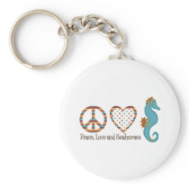 Peace, Love and Seahorses Keychain