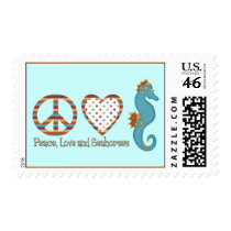 Peace, Love and Seahorses postage