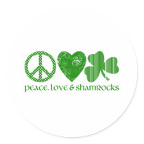 Peace, Love and Shamrocks Round Sticker