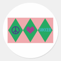 Peace Love and Soccer Argyle Round Stickers