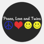 Peace Love and Twins Round Stickers