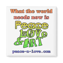 Peace, Love & Art on White BG magnets