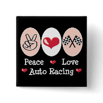 Peace Love Auto Racing Checkered Flag Button