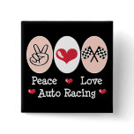 Peace Love Auto Racing Checkered Flag Button