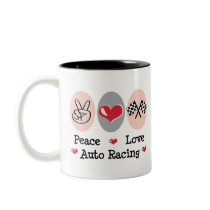Peace Love Auto Racing Checkered Flag Mug