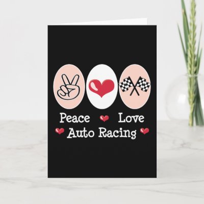 Auto Racing Merchandise on Peace Love Auto Racing Checkered Flag Notecard From Zazzle Com