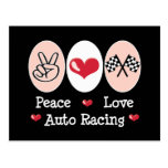 Peace Love Auto Racing Checkered Flag Postcard