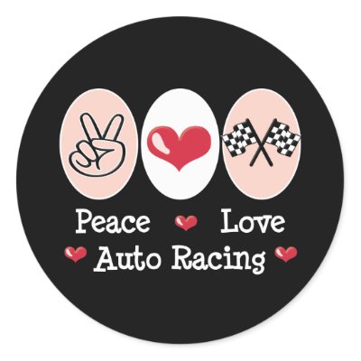 Auto Racing Merchandise on Peace Love Auto Racing Checkered Flag Stickers From Zazzle Com