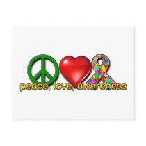 Peace Love Awareness postcards by wolfmama Peace Love Awareness postcards