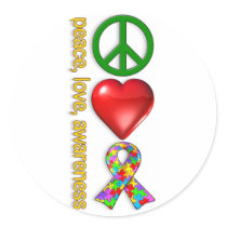 Peace Love Awareness stickers by wolfmama Peace Love Awareness stickers