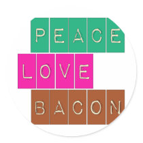 Peace Love Bacon Bright Colors Design stickers by greenbaby Peace Love Bacon Bright Colors Design stickers