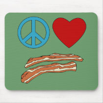 Peace Love Bacon Symbology Tshirt, Mug mousepads by greenbaby Peace Love Bacon Symbology Tshirt, Mug mousepads