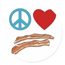 Peace Love Bacon Symbology Tshirt, Mug stickers by greenbaby Peace Love Bacon Symbology Tshirt, Mug stickers